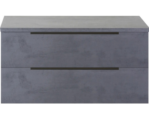 SANOX Badkamermeubelset voor waskom Seville beton antraciet 100 cm met edge greep en twee lades incl. bovenblad beton antraciet Nachtkastje met twee lades