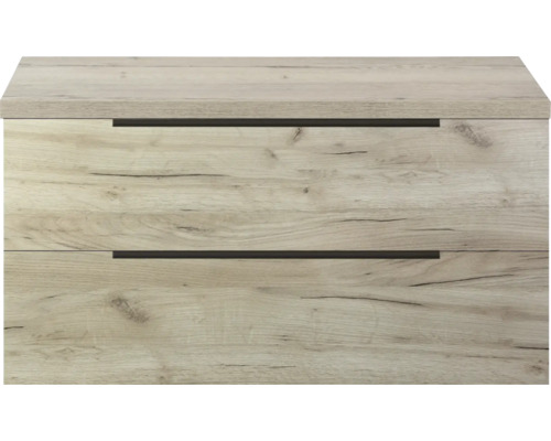 SANOX Badkamermeubelset voor waskom Seville craft oak 100 cm met edge greep en twee lades incl. bovenblad craft oak Onderkast met twee laden in houtlook