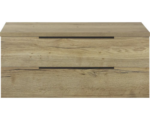 Houtkleurige wastafelonderkast met twee lades