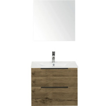 Wastafelcombinatie met spiegel en twee lades in houtlook