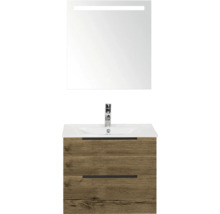 Wastafelcombinatie met spiegel en houten onderkast