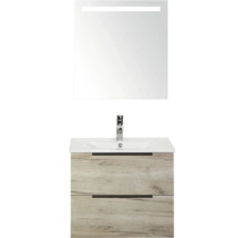 Wastafelmeubel met spiegel en twee lades in houtdesign