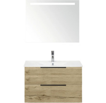 Wastafelonderkast met wastafel en spiegel met verlichting