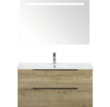 Wastafelmeubel met twee laden, wastafel en verlichte spiegel voor de badkamer