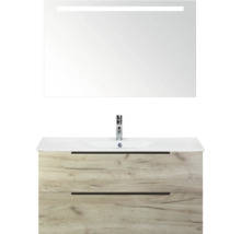 Wastafelmeubel met onderkast, twee laden, opzetwastafel en spiegel met verlichting