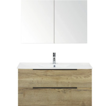 Wastafelmeubel met spiegel, houtlook en laden