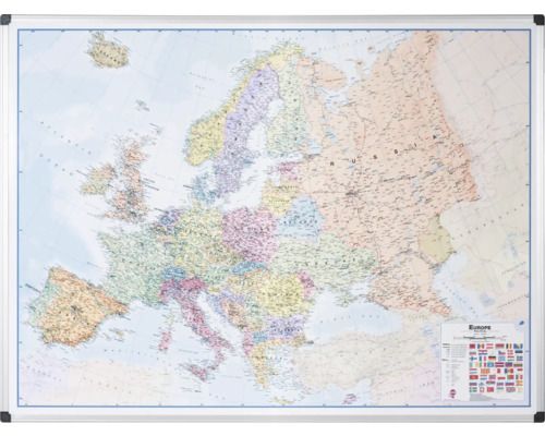 Europese kaart met landsgrenzen in een zilverkleurige lijst