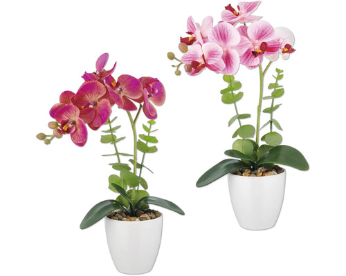 Kunstplant Phalaenopsis in pot roze H 40 cm 2 st Twee kunstmatige orchideeën in potten