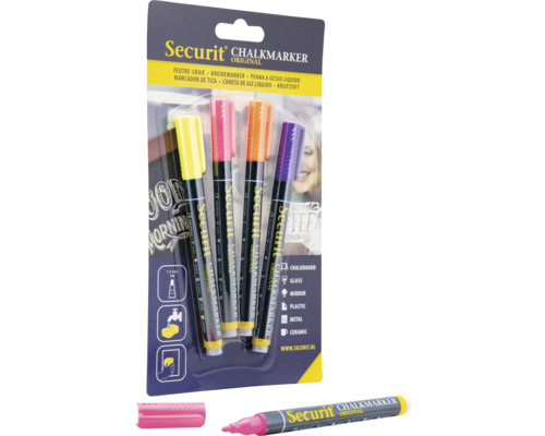 Securit krijtmarker set met vier stiften en een losse krijtmarker