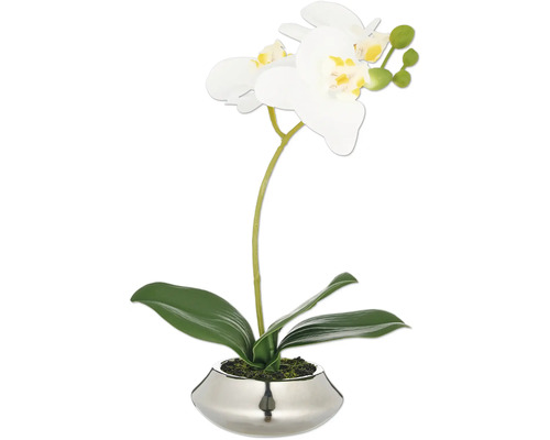 Kunstorchidee in zilverkleurige pot als decoratie