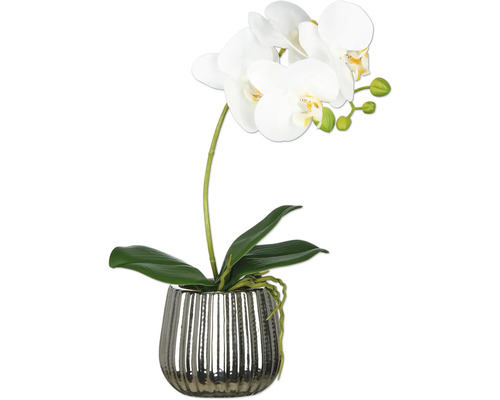 Kunstorchidee in zilverkleurige pot