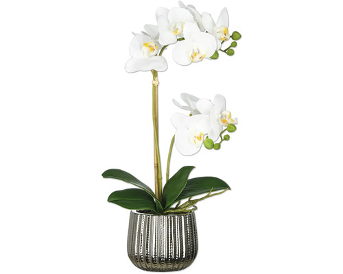 Kunstorchidee in zilverkleurige pot