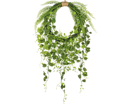 Kunstplant mix bladeren hangende krans groen H 90 cm Decoratieve deurkrans met varen en klimopbladeren