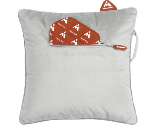 Grijs warmtekussen met warmtepads en Mantender-logo