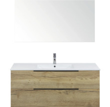 Wastafelmeubel met spiegel, houtlook en twee lades voor de badkamer