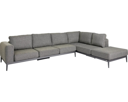 Grijze hoekbank met voetenbank voor buiten