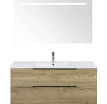 Wastafelcombinatie met spiegel en twee lades in houtlook