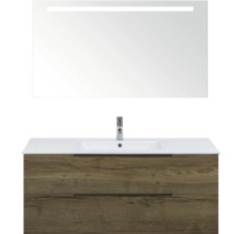 Wastafelmeubel met twee laden, opzetwastafel en spiegel met verlichting