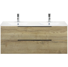 Onderkast met twee wastafels en twee lades met houtlook