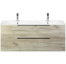 Wastafelonderkast met twee wastafels en lades in houtlook