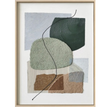 Ingelijst kunstwerk met abstracte vormen en texturen