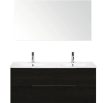 Wastafelmeubel met spiegel, onderkast, twee wastafels en kranen