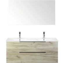 Wastafelmeubel met twee wastafels, onderkast met twee lades en spiegel voor de badkamer