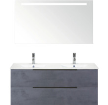 Wastafelmeubel met twee wastafels, onderkast met twee laden en spiegel met verlichting voor de badkamer