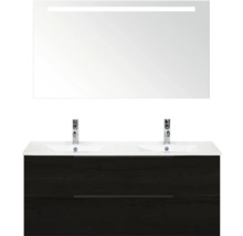 Wastafelcombinatie met dubbele wastafel, onderkast en spiegel met verlichting