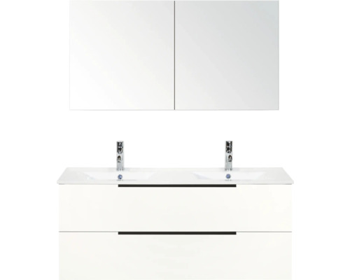 Dubbele wastafel met onderkast en spiegelkast voor de badkamer