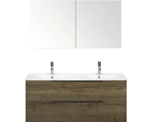 Wastafelmeubel met twee wastafels, lades en spiegelkast