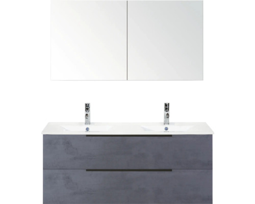 Wastafelmeubel met twee wastafels, onderkast en spiegelkast