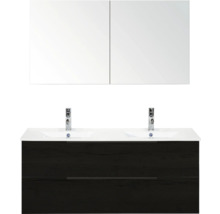 Badkamermeubelset met dubbele wastafel, onderkast en spiegelkast