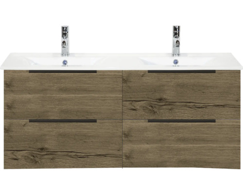 Wastafelonderkast met vier laden en twee wastafels