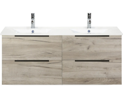 Wastafelonderkast met vier laden en twee wastafels