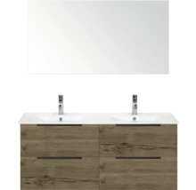 Wastafelmeubel met twee wastafels, onderkast met vier lades en spiegel