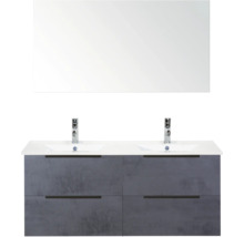 Wastafelmeubel met dubbele wasbak, onderkast met lades en spiegel voor de badkamer