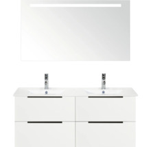 Wastafelmeubel met twee wastafels, onderkast en spiegel met verlichting