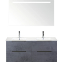 Badkamermeubelset met dubbele wastafel, onderkast en spiegel met verlichting
