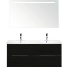 Wastafelmeubel met twee wastafels, onderkast en spiegel met verlichting