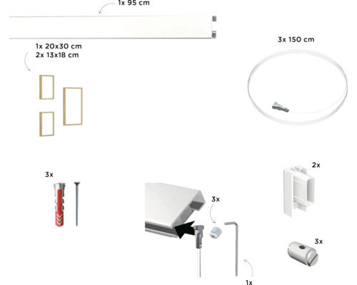 Accessoireset met rail, spiegel, fotolijsten en montagemateriaal