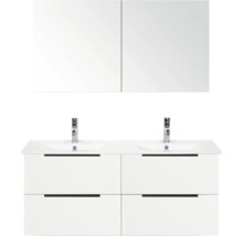 Wastafelmeubel met twee wastafels, onderkast met laden en spiegelkast voor de badkamer