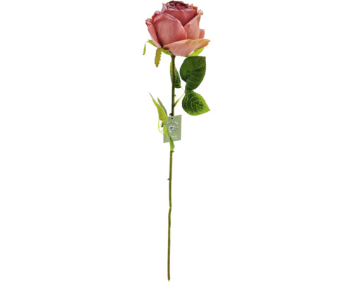 Kunstbloem Roos paars H 44 cm Enkele kunstmatige roos met bladeren en steel