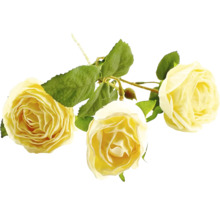Gele kunstmatige rozen met groene bladeren