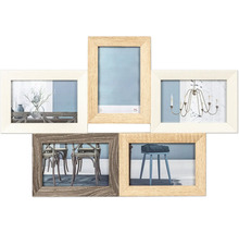 Multifotoframe voor vijf foto''s met verschillende houtdecors