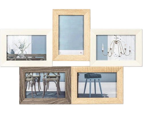 Multifotoframe voor vijf foto''s met verschillende houtdecors