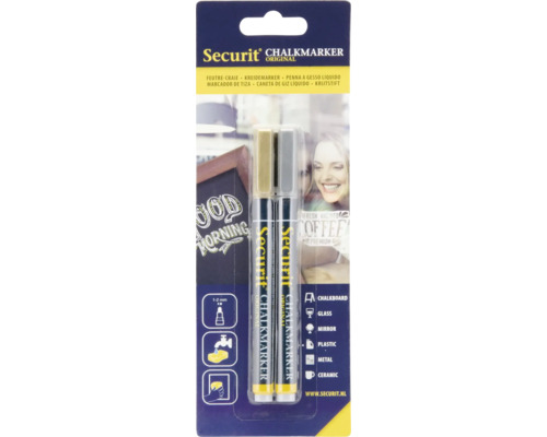 SECURIT Krijtstiften goud/zilver 1-2 mm set van 2 Securit krijtmarker set voor het beschrijven van oppervlakken