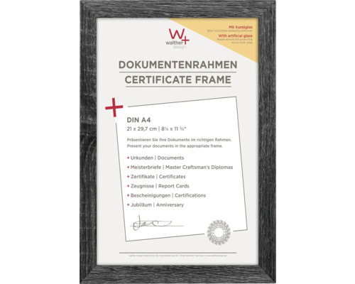 WALTHER DESIGN Certificatenlijst hout Fiorito grijs 21x29,7 cm Documentenlijst voor certificaten in DIN A4 formaat