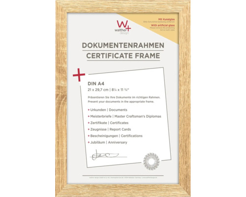 WALTHER DESIGN Certificatenlijst hout Fiorito beige 21x29,7 cm Documentenlijst A4 met kunstglas