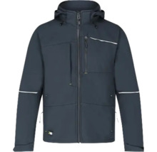 Donkerblauwe werkjas met capuchon en ritssluiting